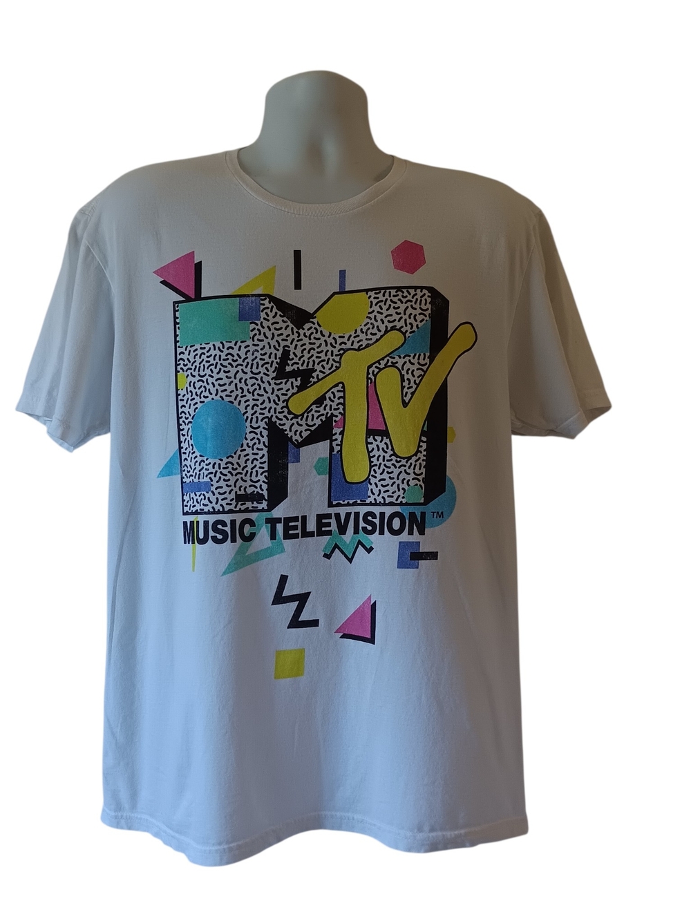 MTV music television men's white short sleeve t-shirt 80s 90s retro size L